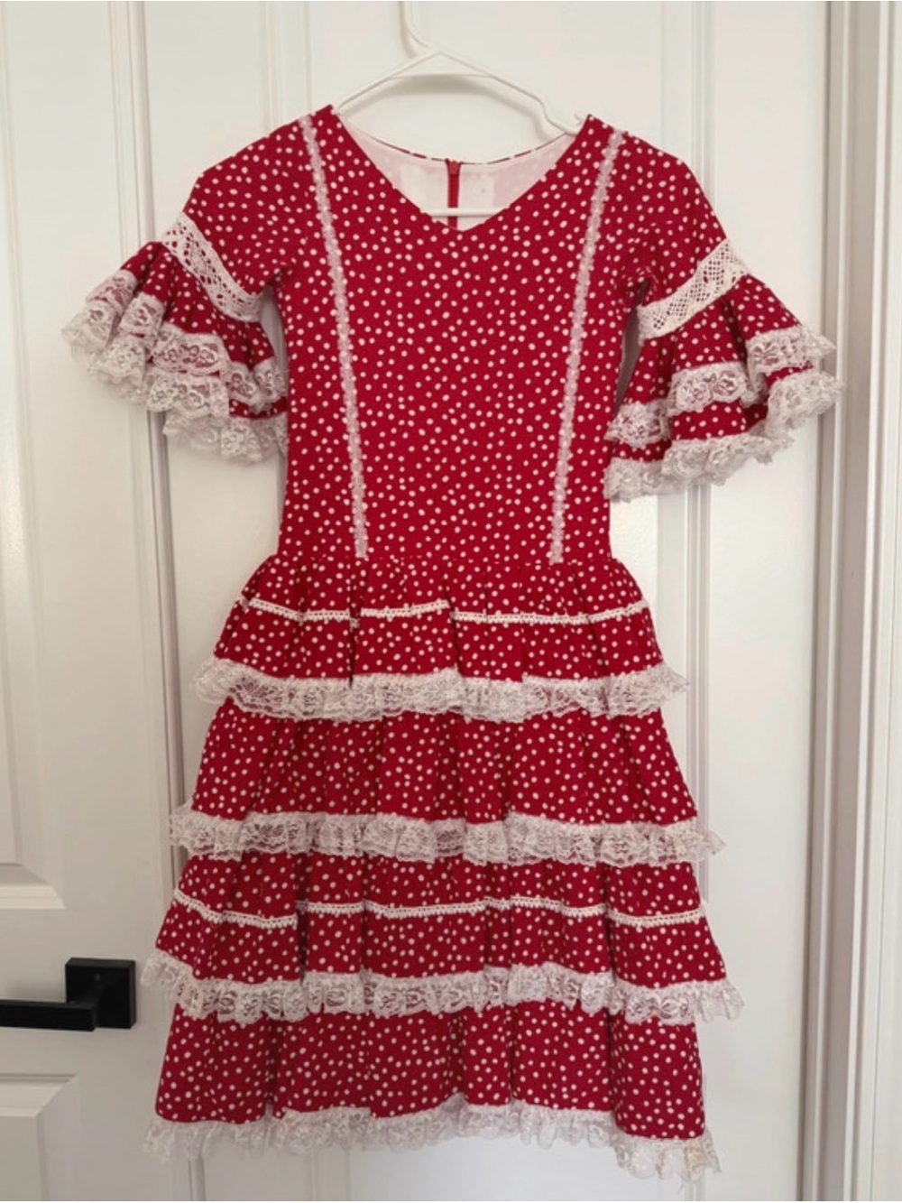 Spaniard Red Polka Dot Lace-Trim Girls' Dress